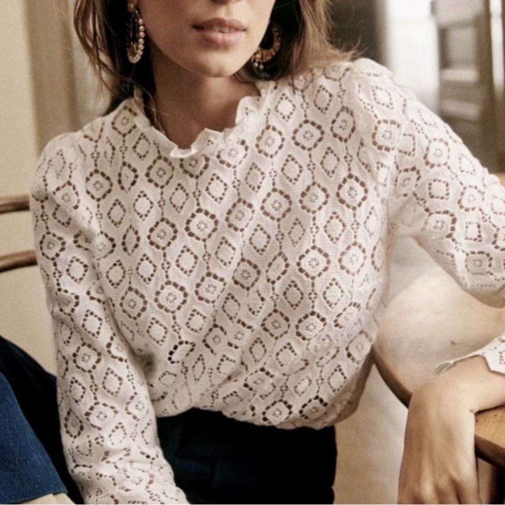 Sezane Eglantine White Blouse Size S Eu 36 NWT
